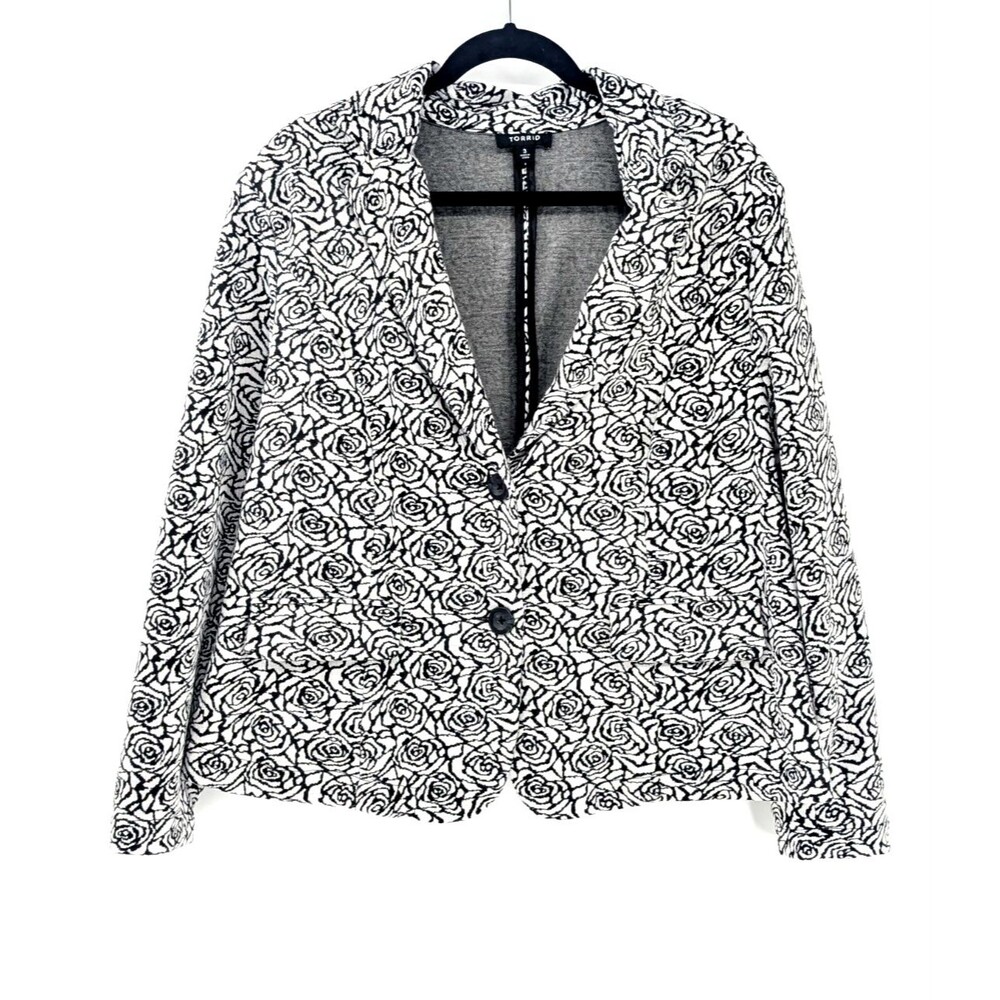 Torrid Womens Blazer Jacket Black White Rose Pockets Shoulder Pads Size 3 XL